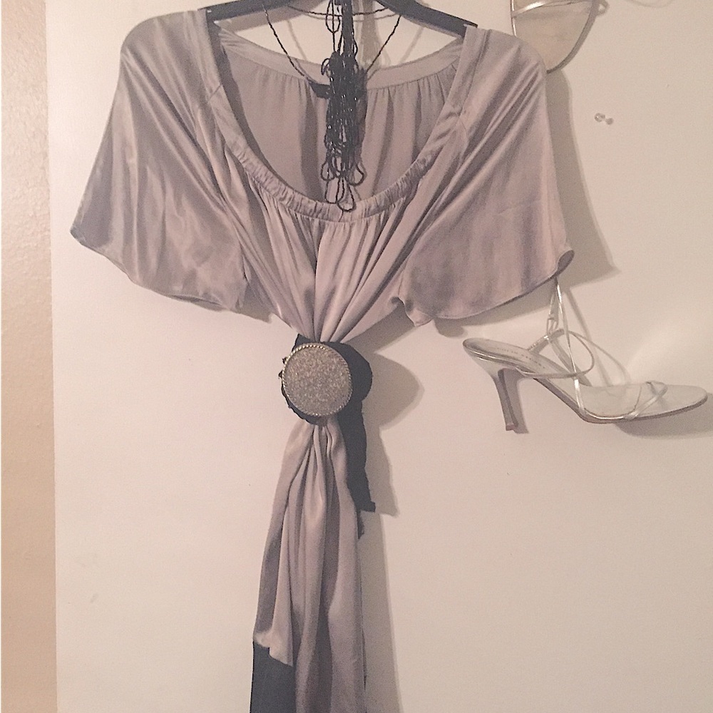 Silk Dress - Simple Silver Ice  with Broad Border Hemline above knee.